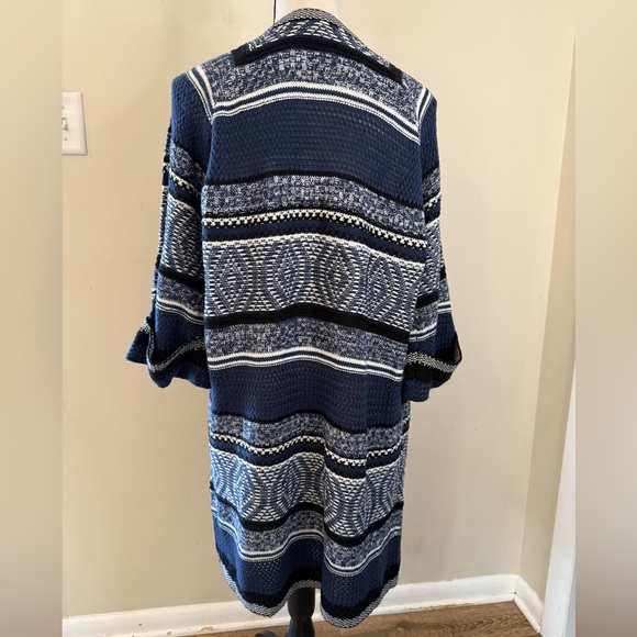 Hannah blue white long line open front knit cardigan SZ M - Picture 3 of 11
